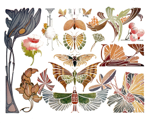 Vintage Art Nouveau Butterflies and Flowers Clip Art