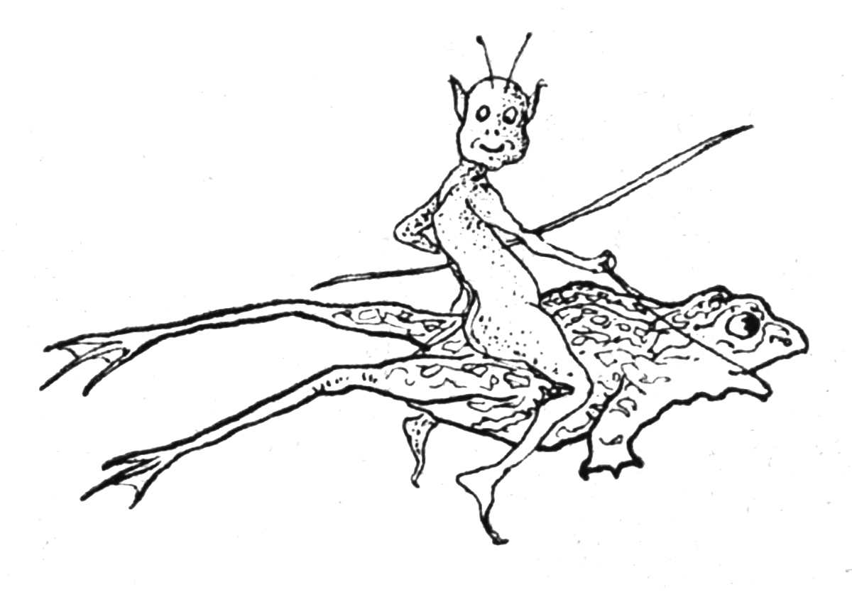 Vintage Goblin and Frog Illustration Clip Art