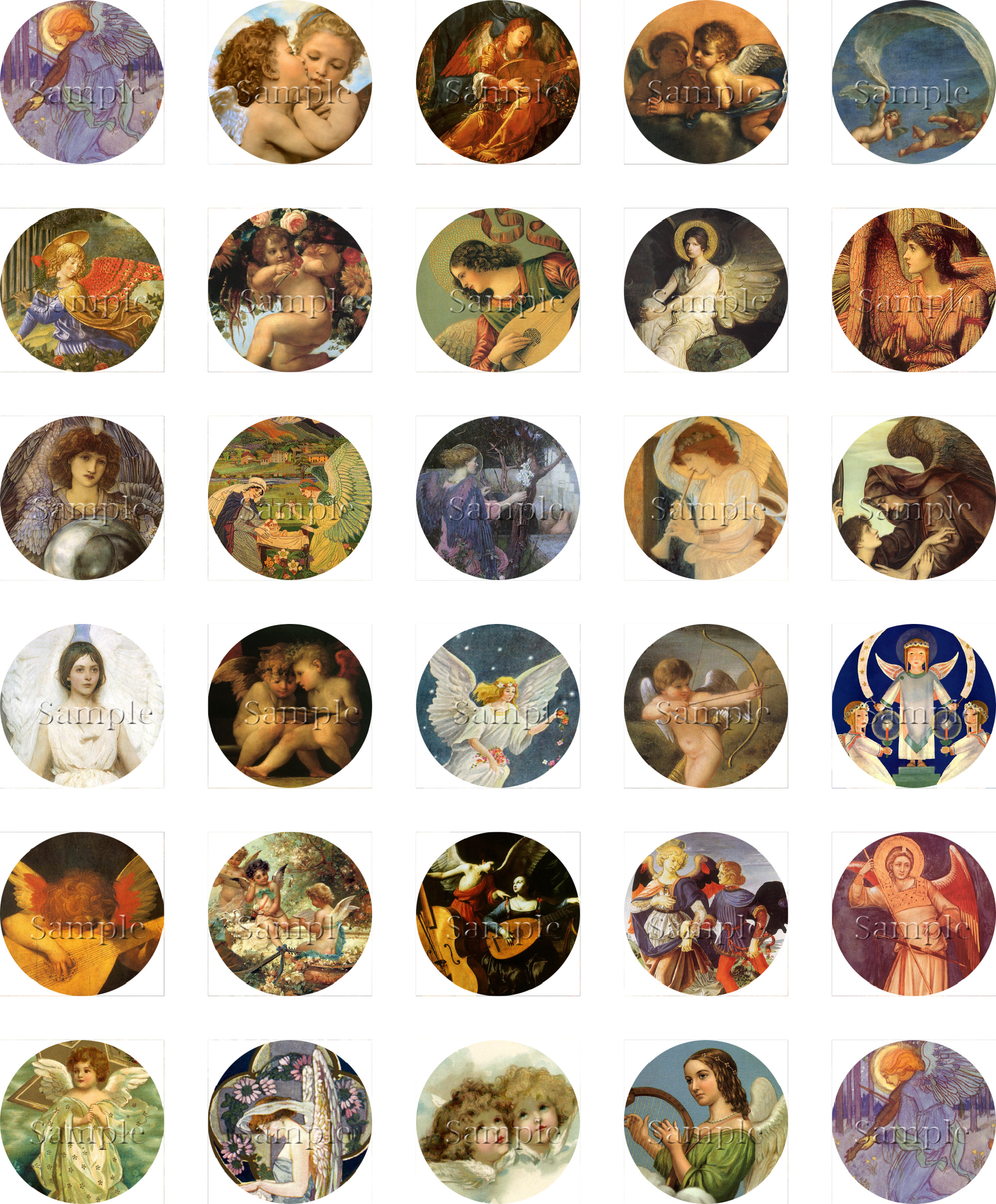 1 Inch Circle Digital Collage Sheet - Vintage Angels