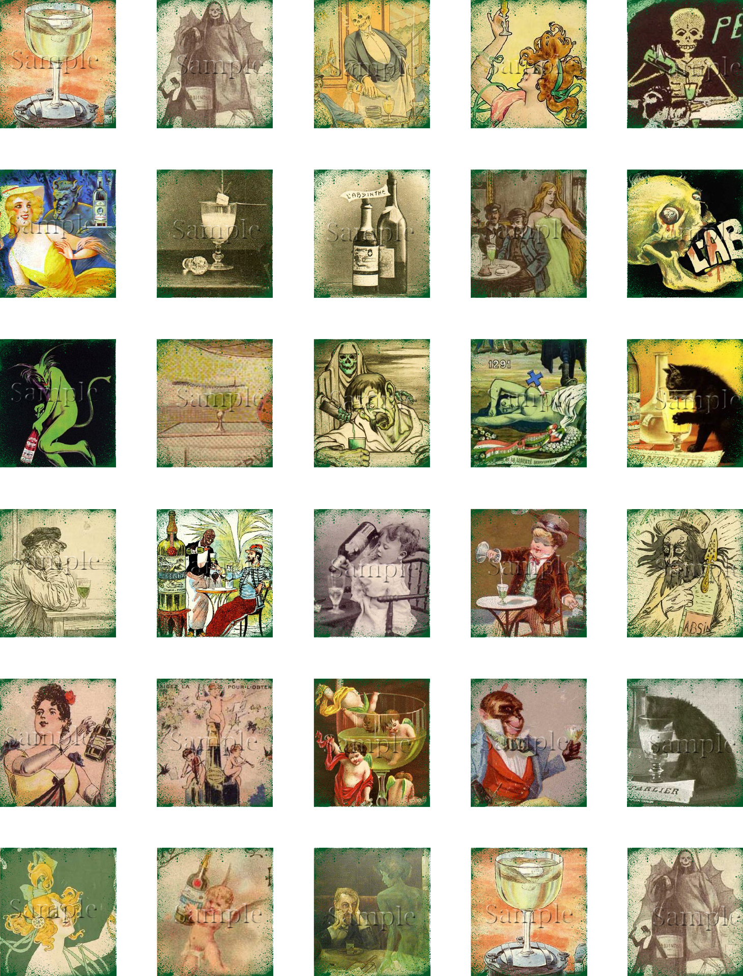 Scrabble Tile Digital Collage Sheet - Vintage Absinthe