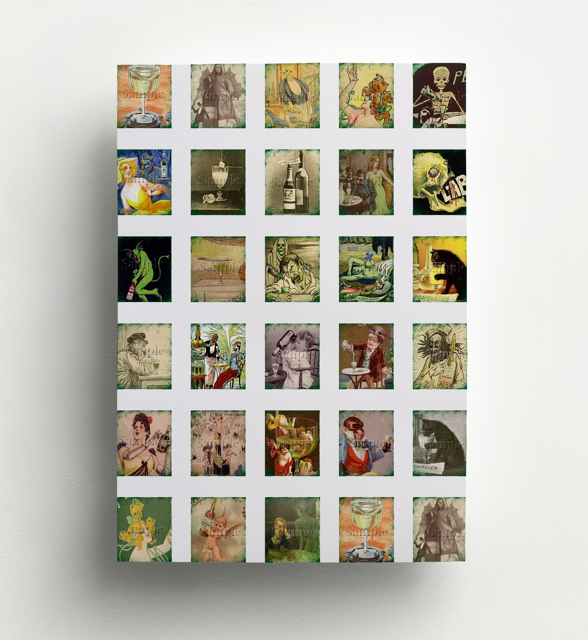Scrabble Tile Digital Collage Sheet - Vintage Absinthe