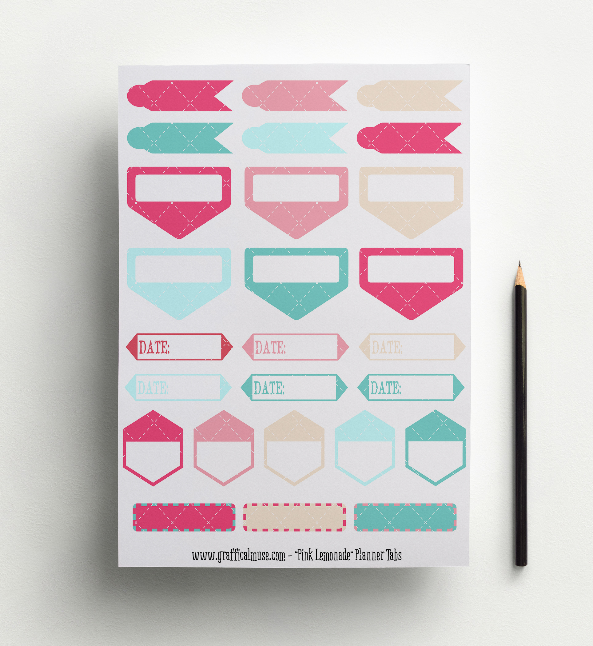 Tab Stickers - Pink Lemonade - Planner Printables